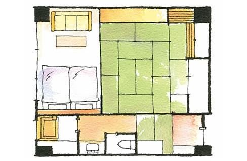 檜内風呂付き角部屋和洋室 間取り図